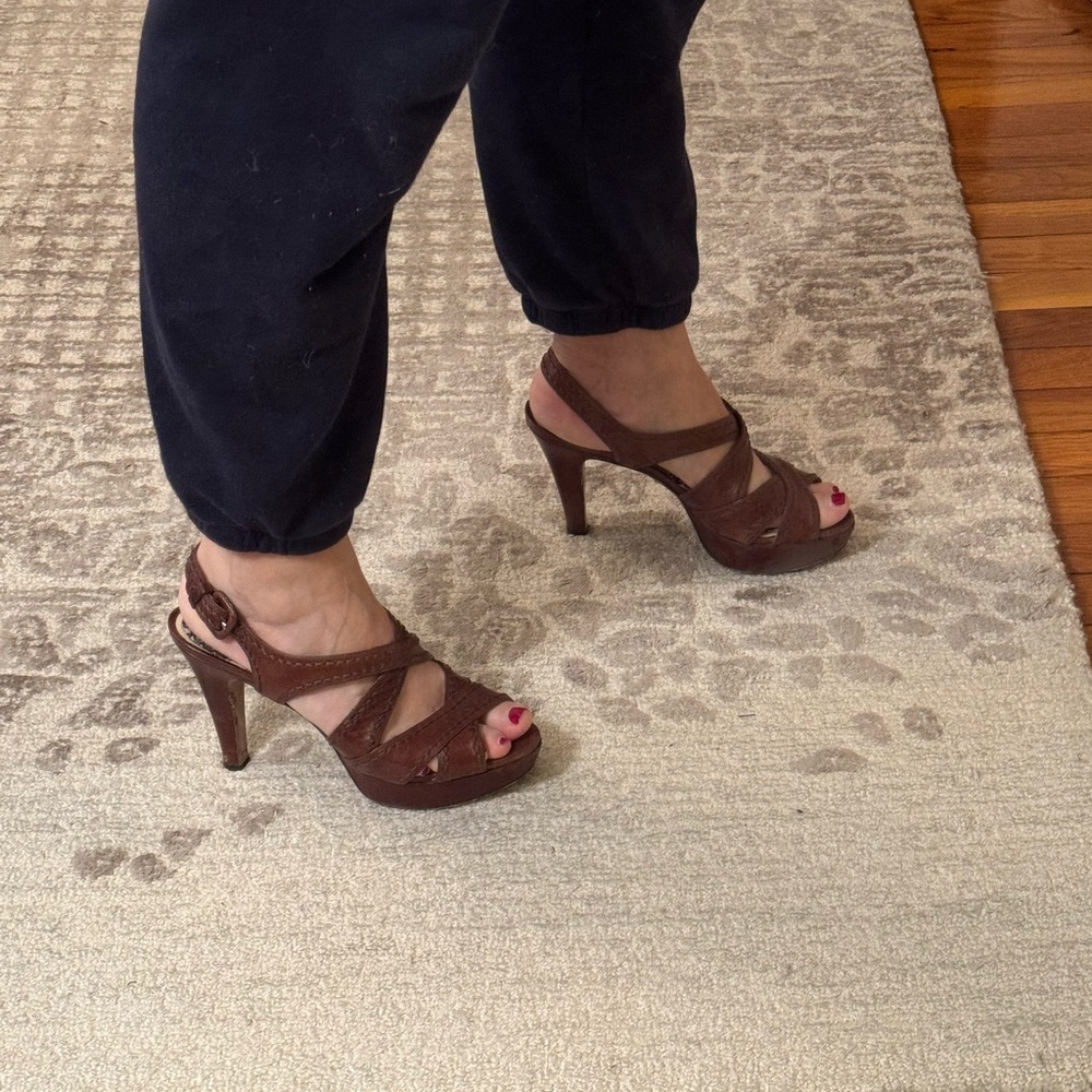 Prada Brown Strappy Leather Heels 36.5 - Picture 5 of 13